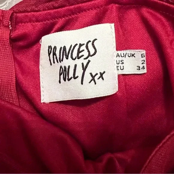 PRINCESS POLLY DARK RED SIZE 2 RUCHED DRESS - Picture 6 of 8